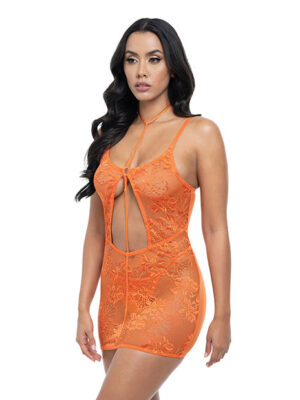 Presley Lace Babydoll w/G-String 2 pc Set - Dragon Fire Orange L/XL