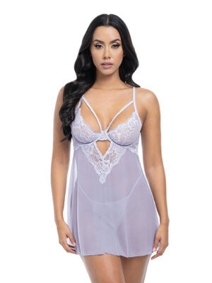 Elsie Lace & Mesh Underwire Babydoll w/G-String 2 pc Set - Brunnera Blue S/M