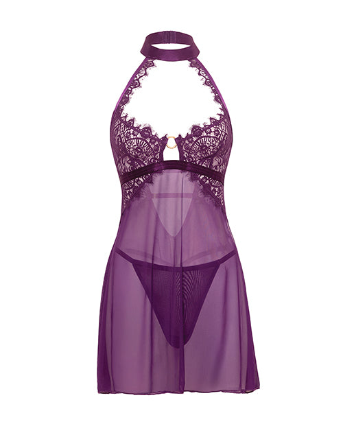 Kennedy Lace and Mesh Babydoll w/G-String 2 pc Set - Purple XL - Image 4