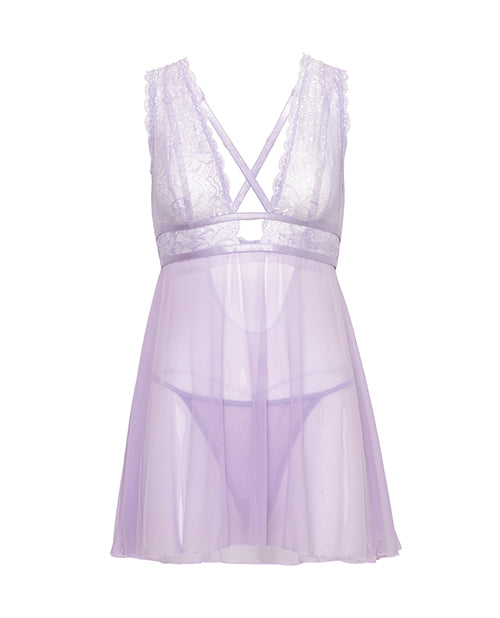 Stassi Lace & Mesh Babydoll w/G-String 2 pc Set - Lavender S/M - Image 4