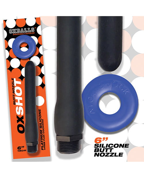 Oxballs Oxshot 6″ Silicone Butt Nozzle w/Flex Cockring – Black/Blue