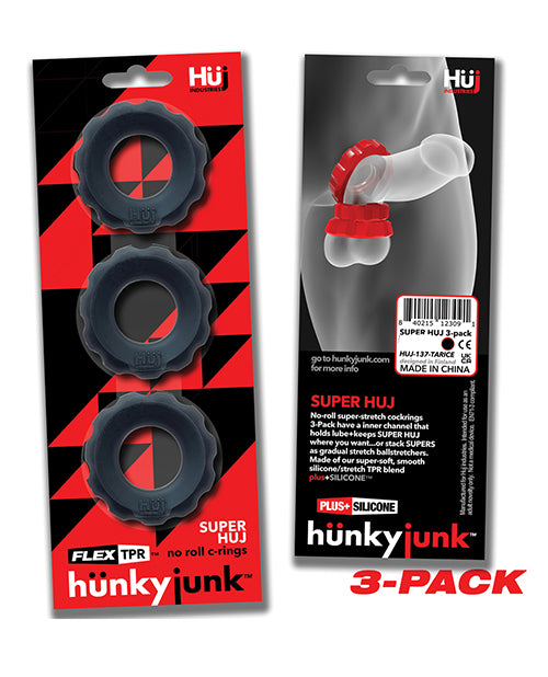 Hunky Junk Super Huj 3 Pack Cockrings - Tar Ice - Image 4