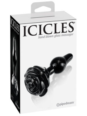 Icicles No. 77 Hand Blown Glass Rose Butt Plug - Black