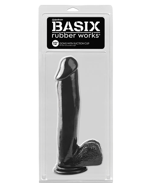 Basix Rubber Works 12″ Dong w/Suction Cup – Black