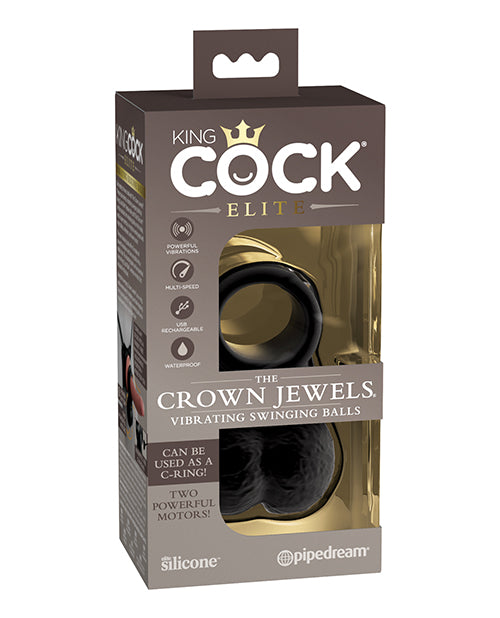 King Cock Elite The Crown Jewels Vibrating Swinging Balls - Black - Image 6