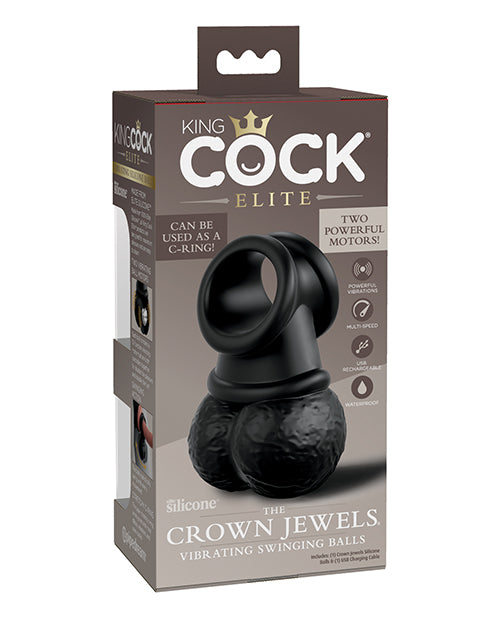 King Cock Elite The Crown Jewels Vibrating Swinging Balls - Black - Image 2