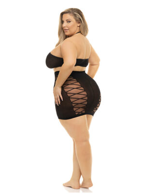 Pink Lipstick Hold On Tight Halter Bra & Skirt Black QN