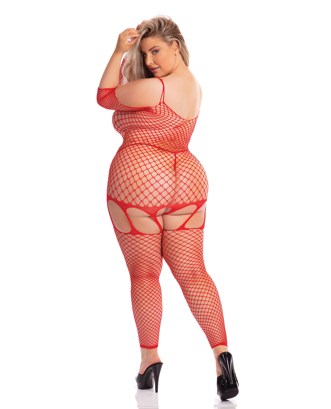 Pink Lipstick In My Head Net Bodystocking Red QN - Image 2