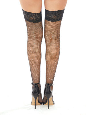 Rhinestone Thigh High w/Silicone Black O/S