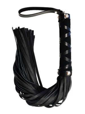 Rouge Short Leather Flogger w/Studs - Black