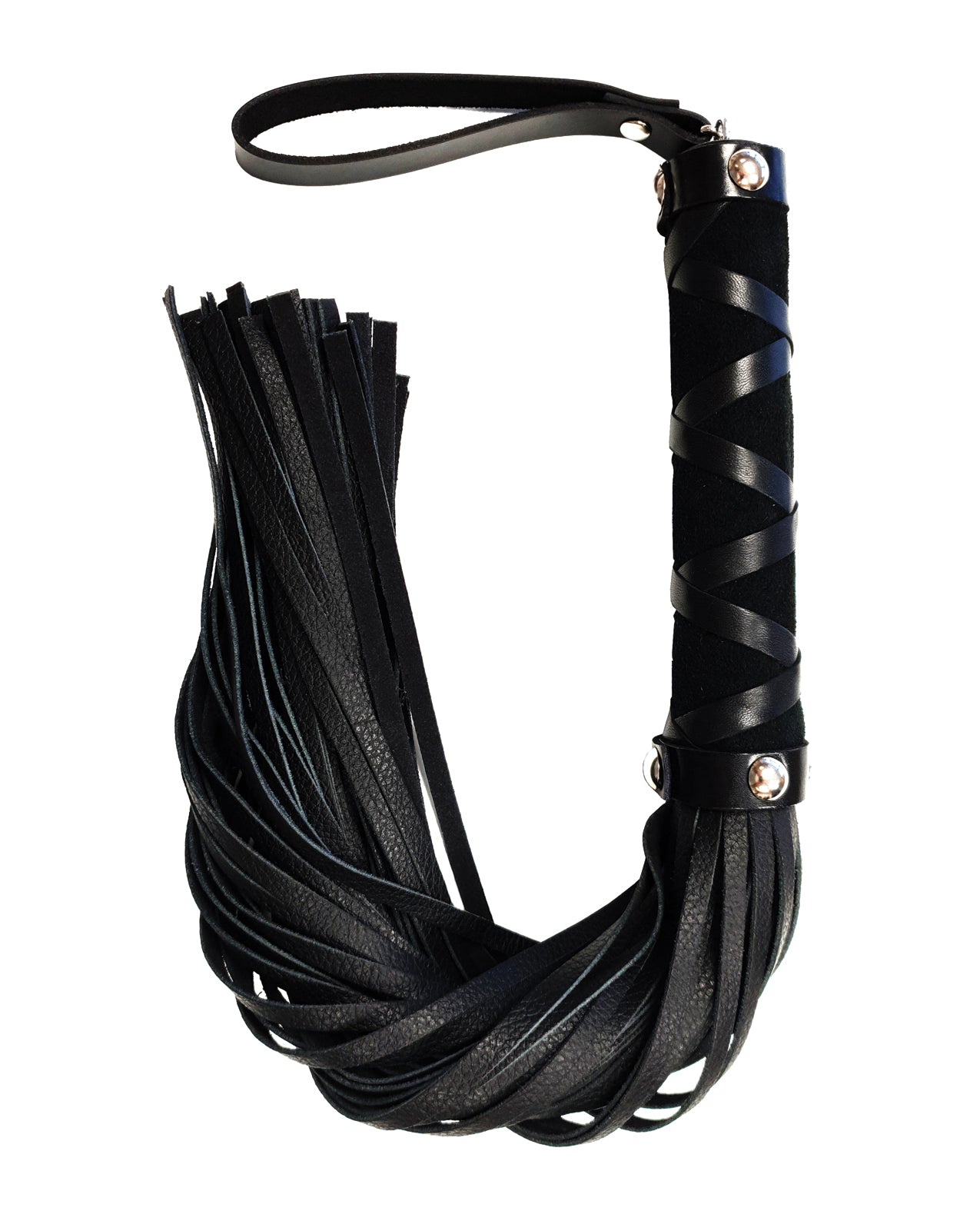 Rouge Short Leather Flogger w/Studs - Black - Image 2