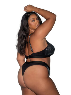 Playboy Disco Fever Rhinestone Bralette w/Thong 2 pc Set - Black 2X