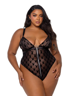 Playboy Bunny Charm Teddy - Black 2X