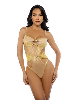 Gilded Beauty Metallic Shimmer Mesh Teddy w/Rhinestone Accents - Gold MD