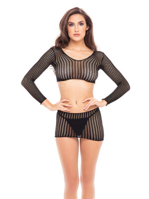 Rene Rofe Crochet Net Bodystocking Black O/S