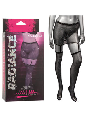 Radiance One Piece Garter Skirt w/Thigh Highs - Black Plus Size