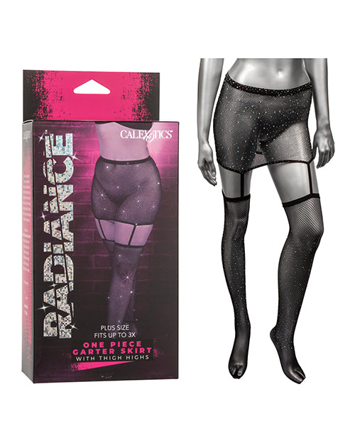 Radiance One Piece Garter Skirt w/Thigh Highs – Black Plus Size