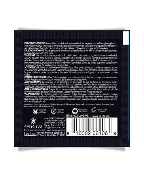 Sensuva Natural Water Based Personal Lubricant Single Use Packet – 6 ml Cotton Candy