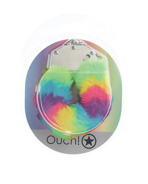 Shots Ouch! Heavy-duty Fluffy Handcuffs - Rainbow - Image 4