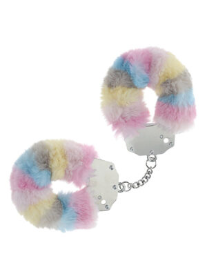 Shots Ouch! Heavy-duty Fluffy Handcuffs - Powder Rainbow