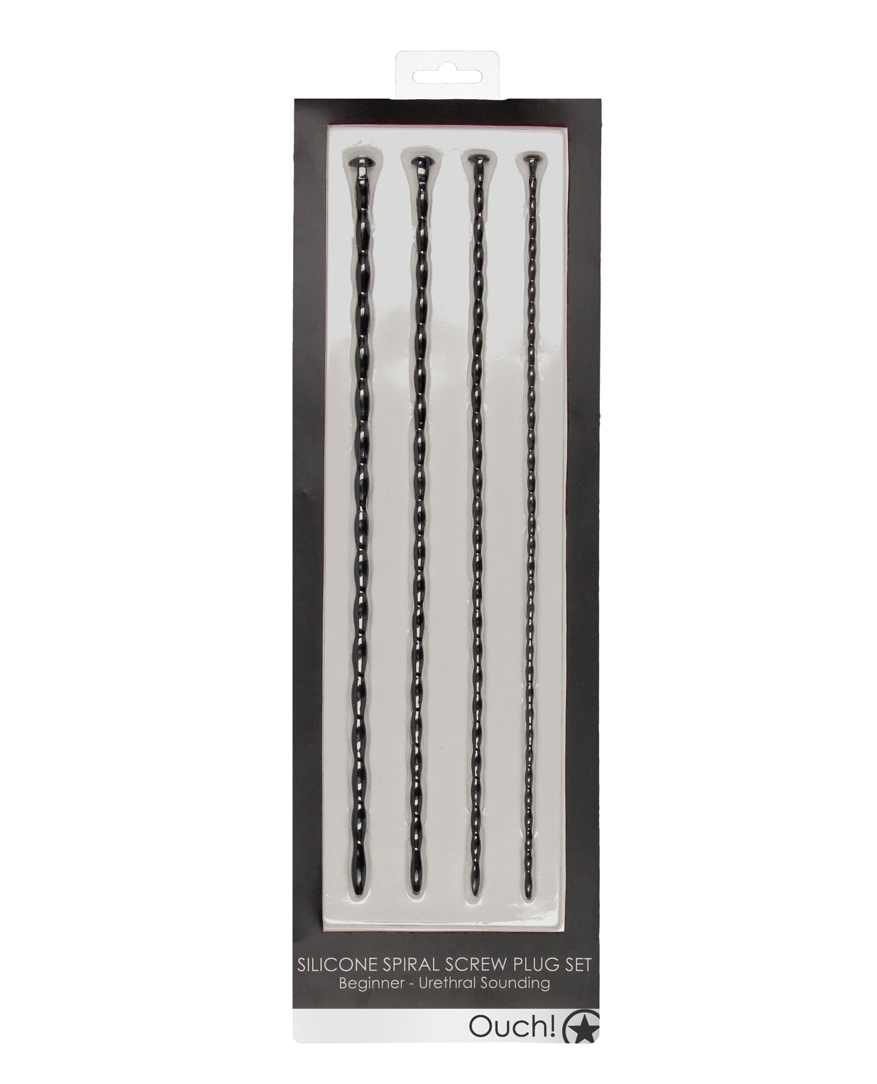 Shots Ouch Beginner’s Urethral Sounding Silicone Spiral Screw Plug Set – Black