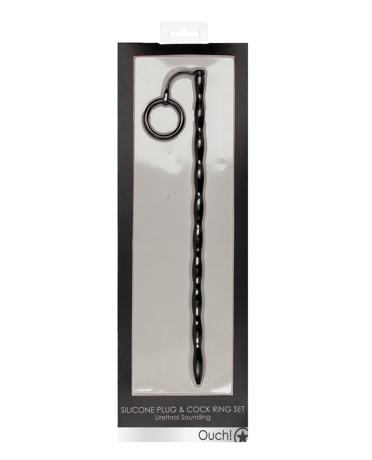 Shots Ouch Urethral Sounding Silicone Plug & Cock Ring Set – Black