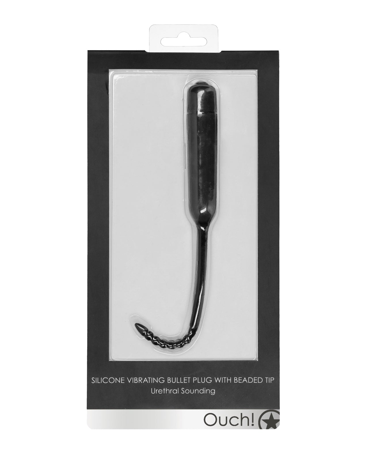 Shots Ouch Urethral Sounding Silicone Vibrating Bullet Plug w/Beaded Tip – Black