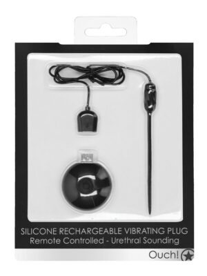 Shots Ouch Urethral Sounding Silicone Rechargeable & Remote Controlled Vibrating Plug - Black
