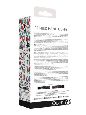 Shots Ouch Old School Tattoo Style Printed Hand Cuffs- Black
