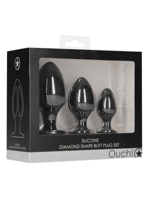 Shots Ouch Diamond Shape Butt Plug Set - Black
