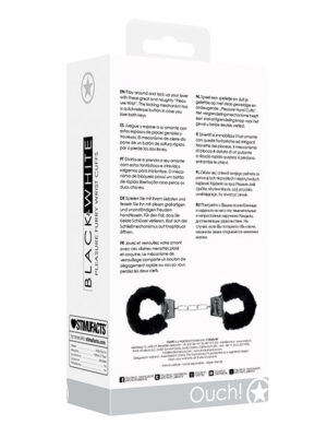 Shots Ouch Black & White Beginner's Furry Hand Cuffs - Black