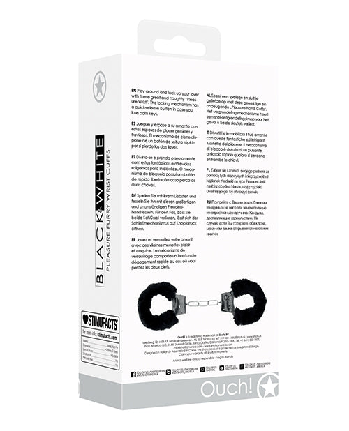 Shots Ouch Black & White Beginner’s Furry Hand Cuffs – Black