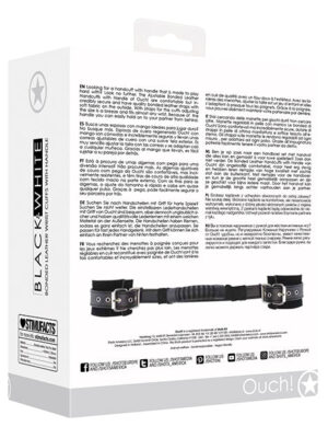 Shots Ouch Black & White Bonded Leather Hand Cuffs w/Handle - Black