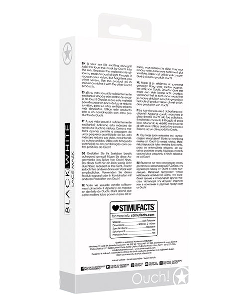 Shots Ouch Black & White Lace Mask w/Elastic Straps – Black