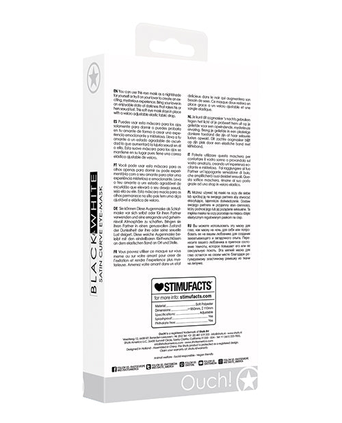 Shots Ouch Black & White Satin Curvy Eye Mask w/Elastic Straps – Black