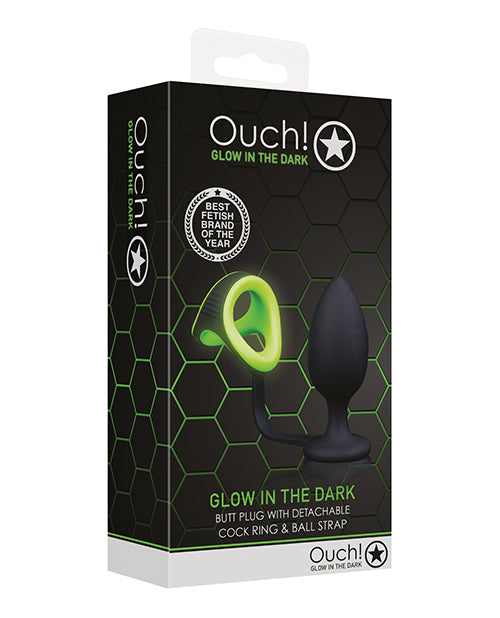Shots Ouch Butt Plug w/Cock Ring & Ball Strap – Glow in the Dark