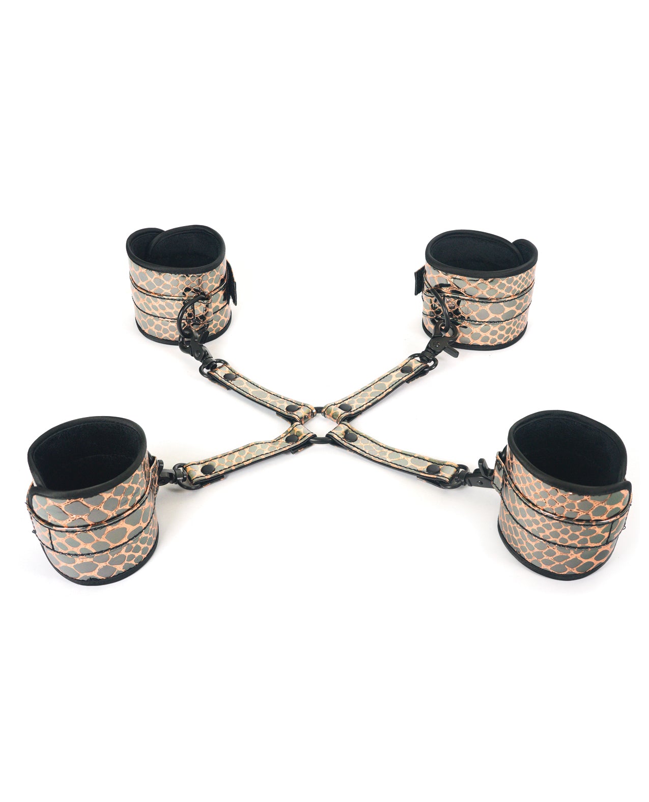 Spartacus Faux Leather Wrist & Ankle Restraints w/Hog Tie – Gold