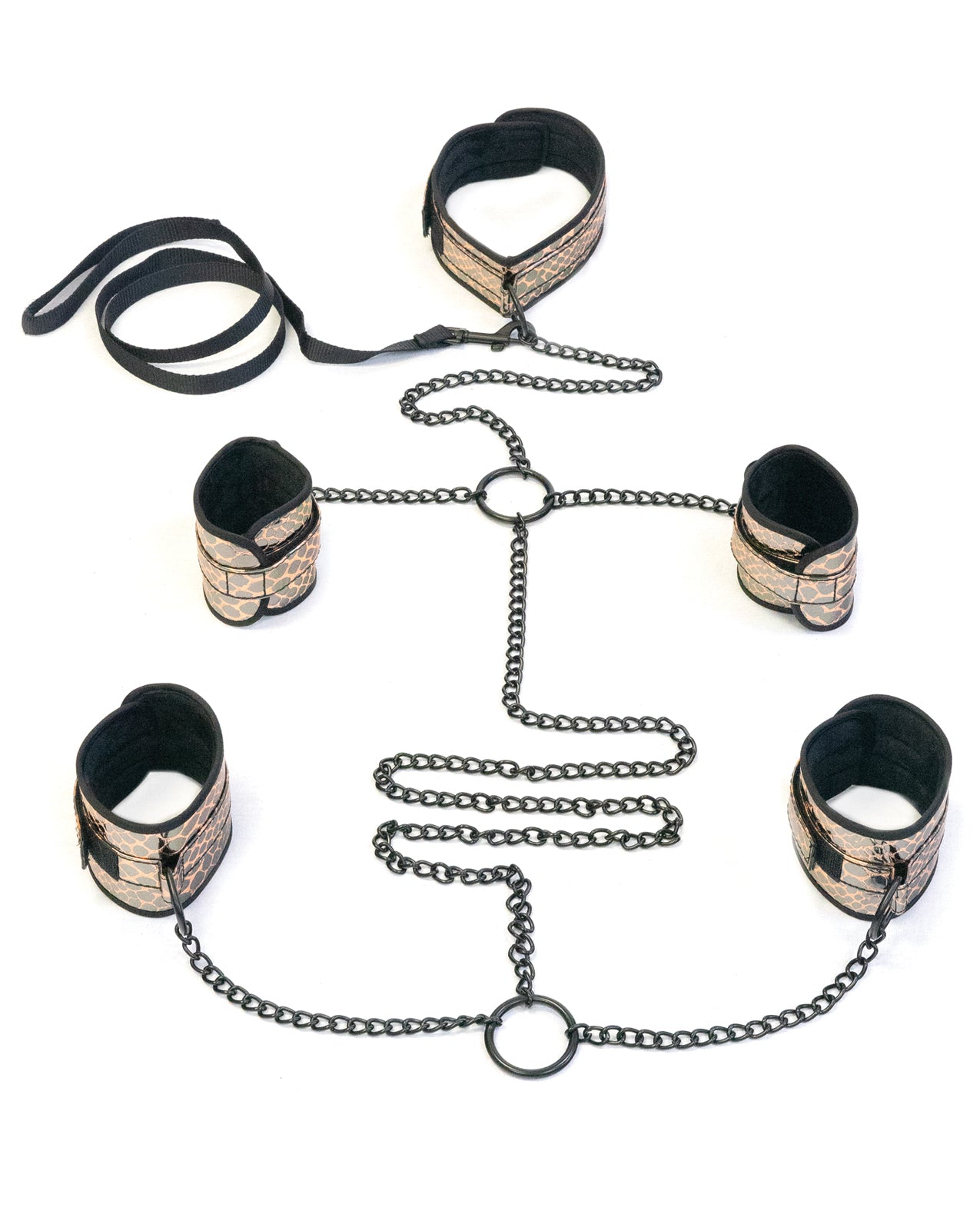 Spartacus Faux Leather Collar to Wrist & Ankle Restraints Bondage Kit w/Leash – Gold