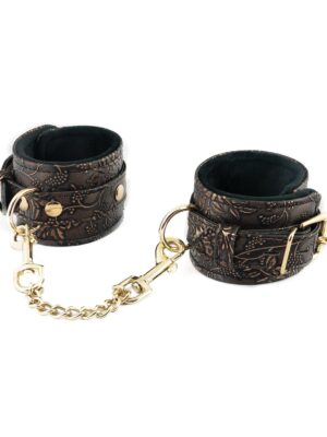 Spartacus Faux Fur Lining Wrist Restraints - Brown Floral Print