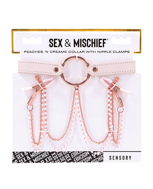 Sex & Mischief Peaches ‘n CreaMe Collar w/Nipple Clamps