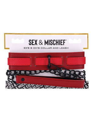 Sex & Mischief Ex's & Oh's Collar & Leash - Red/Black