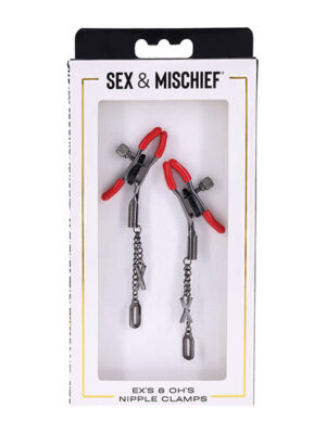Sex & Mischief Ex's & Oh's Nipple Clamps - Red/Black