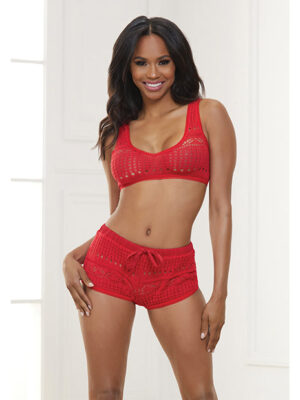 Knit Bralette & Cheeky Shorts Flame Scarlet XL
