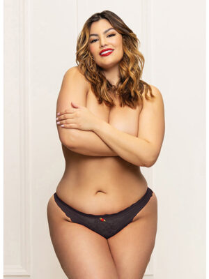 Lace Panty w/Heart Cut Out Back & Pearl Chain Detail - Black 1X/2X