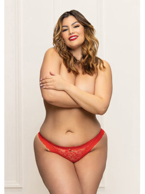 Lace Panty w/Heart Cut Out Back & Pearl Chain Detail - Red 1X/2X