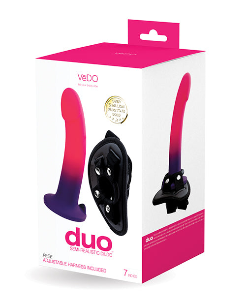 VeDO Duo Silcone Dildo w/Harness – Pink/Purple