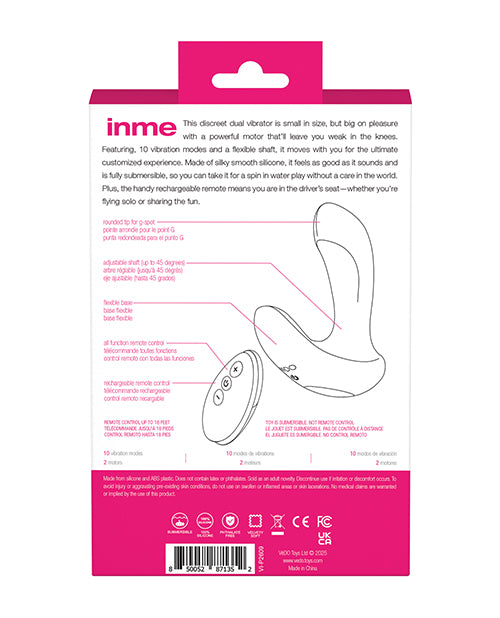 VeDO Inme Rechargeable Dual Vibe w/Remote Control - Pink - Image 5