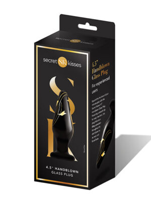 Secret Kisses 4.5" Handblown Wide Glass Plug - Black/Gold