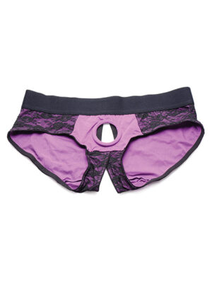Strap U Lace Envy Crotchless Panty Harness - 3XL Purple
