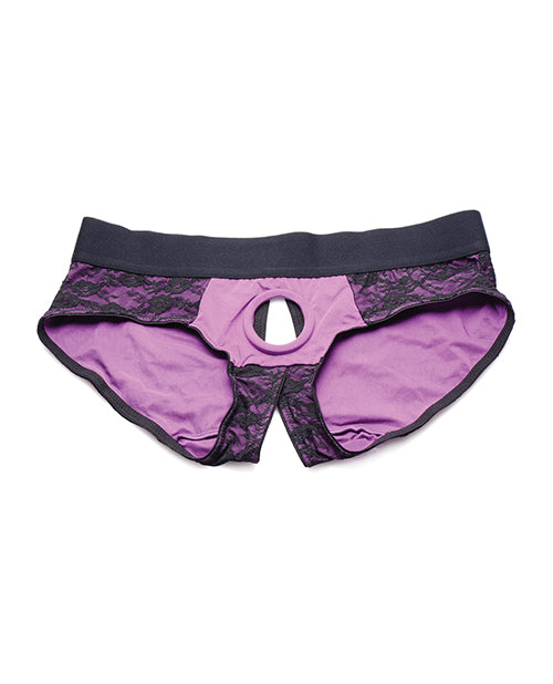 Strap U Lace Envy Crotchless Panty Harness – 3XL Purple